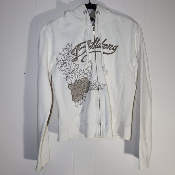 Billabong Jackets & Blazers - Billabong Vintage Style Zip Hoodie – Cream / Floral (Women’s L)
